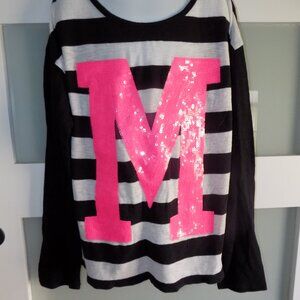 Justice Letter M Black/White LS Shirt Size 12/14 Girl's